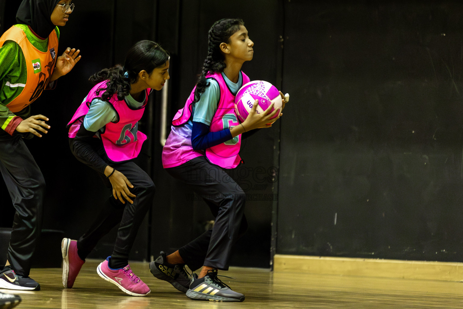 Netkids A vs Fionti A Team in Day 5 of 3rd Netball Junior Championship, held at Social Center on Thursday 23rd January 2025 . Photos: Shuu Abdul Sattar / images.mv