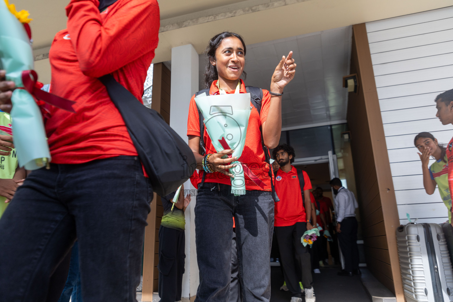 Arrival of Junior athletics team after 4th South Asian Junior Athletics Championship. Both Junior Men and Women's team won Bronze from 4x100m Relay event. 
Photos: Ismail Thoriq / images.mv