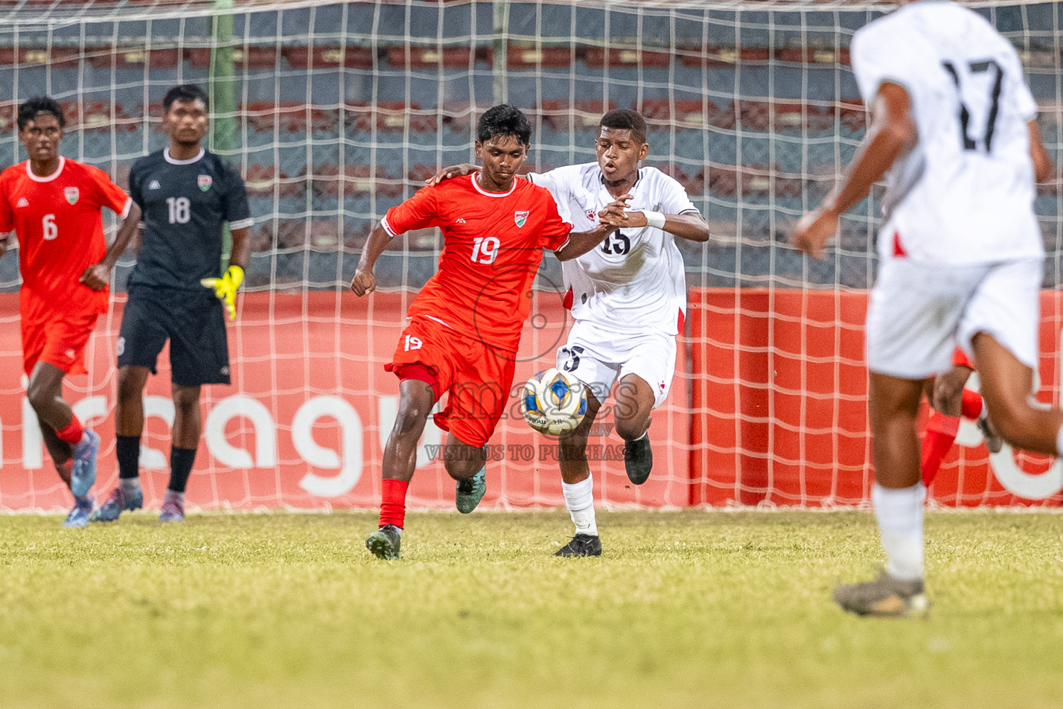 Maldives vs Palestine in the second under 17 friendly held in National Football Stadium, Male', Maldives on Saturday, 15 November 2025. 
Photos: Mohamed Mahfooz Moosa / Images.mv