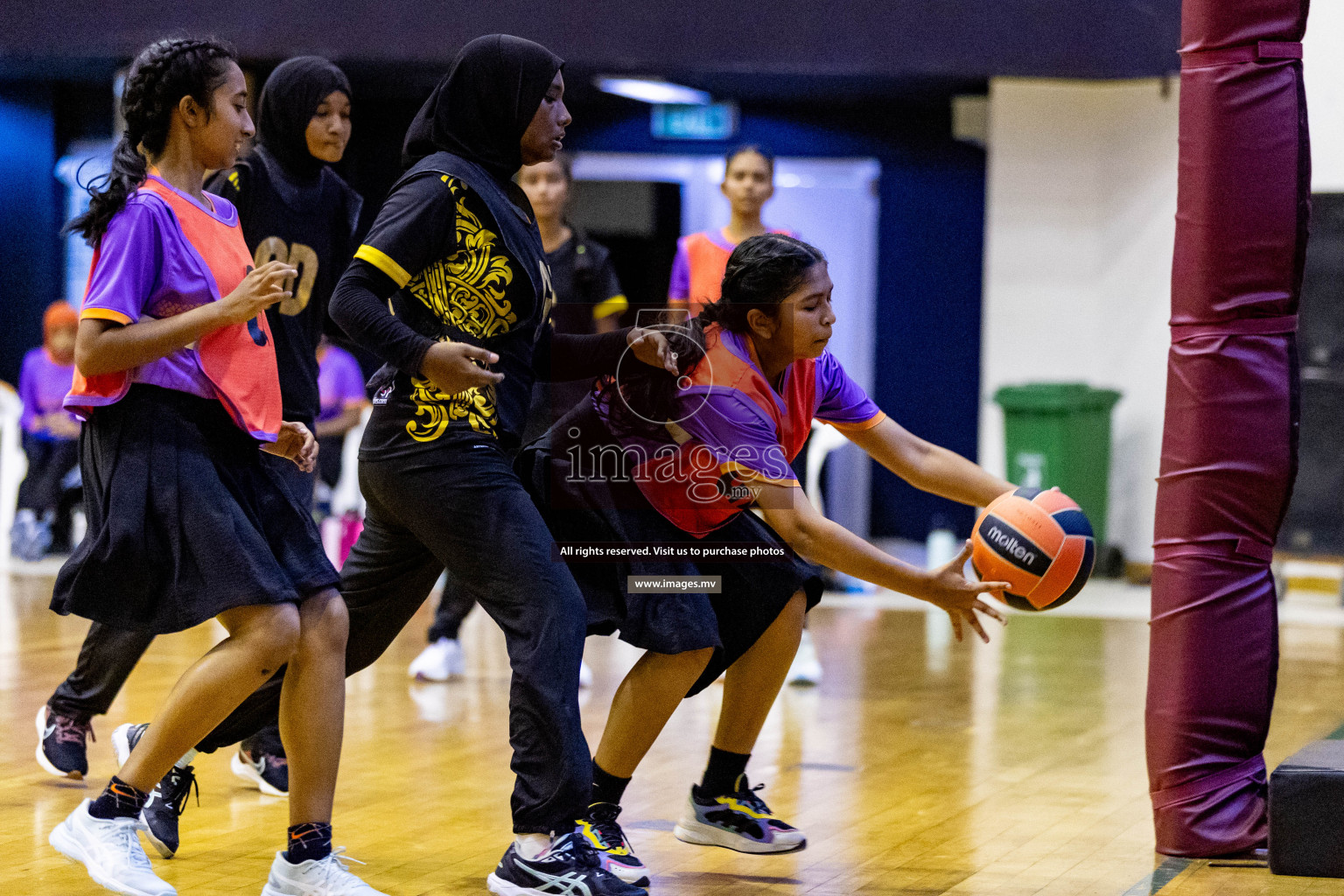 Day 9 of 24th Interschool Netball Tournament 2023 was held in Social Center, Male', Maldives on 4th November 2023. Photos: Hassan Simah / images.mv