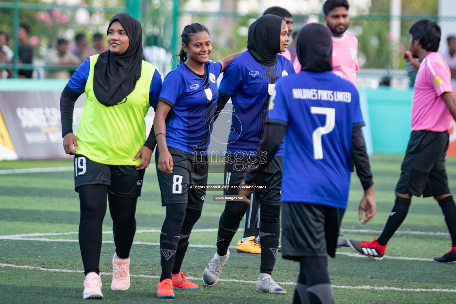 Maldives Ports Limited vs Dhivehi Sifainge Club in the semi finals of 18/30 Women's Futsal Fiesta 2019 on 27th April 2019, held in Hulhumale Photos: Hassan Simah / images.mv