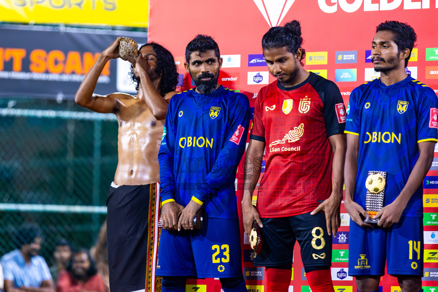 L. Gan VS B. Eydhafushi in the Finals of Golden Futsal Challenge 2024 which was held on Thursday, 7th March 2024, in Hulhumale', Maldives. 
Photos: Hassan Simah / images.mv